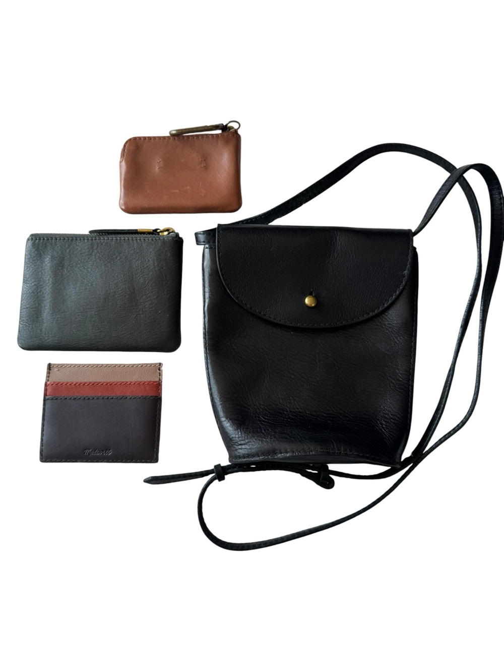 Madewell Bundle (4) Piece Memphis Crossbody Bag Leather Zip Pouch & Card Holder